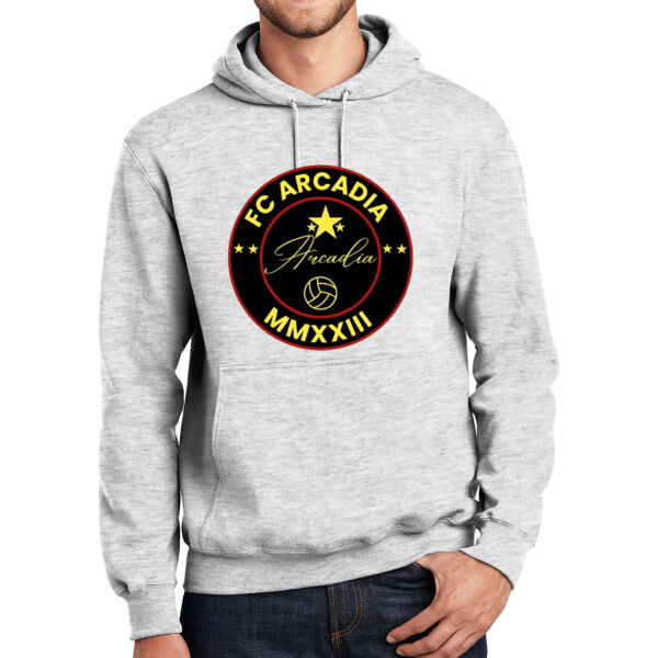 Essential Fleece Pullover Hooded Ash Sweatshirt with FC Arcadia DTF PRINTED LOGO Thumbnail